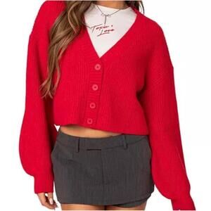 Edikted Sabrina Chunky Knit Cropped Cardigan. Size M